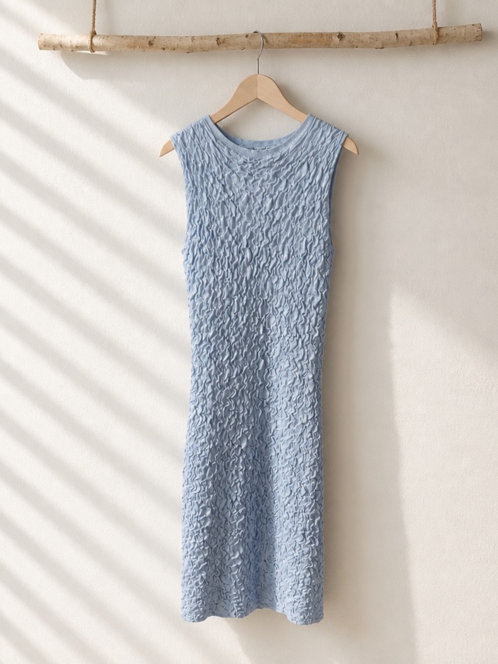 Astr Textured Sleeveless Dress in Light Blue